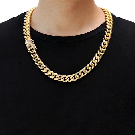 18k solid gold cuban link chain for men.